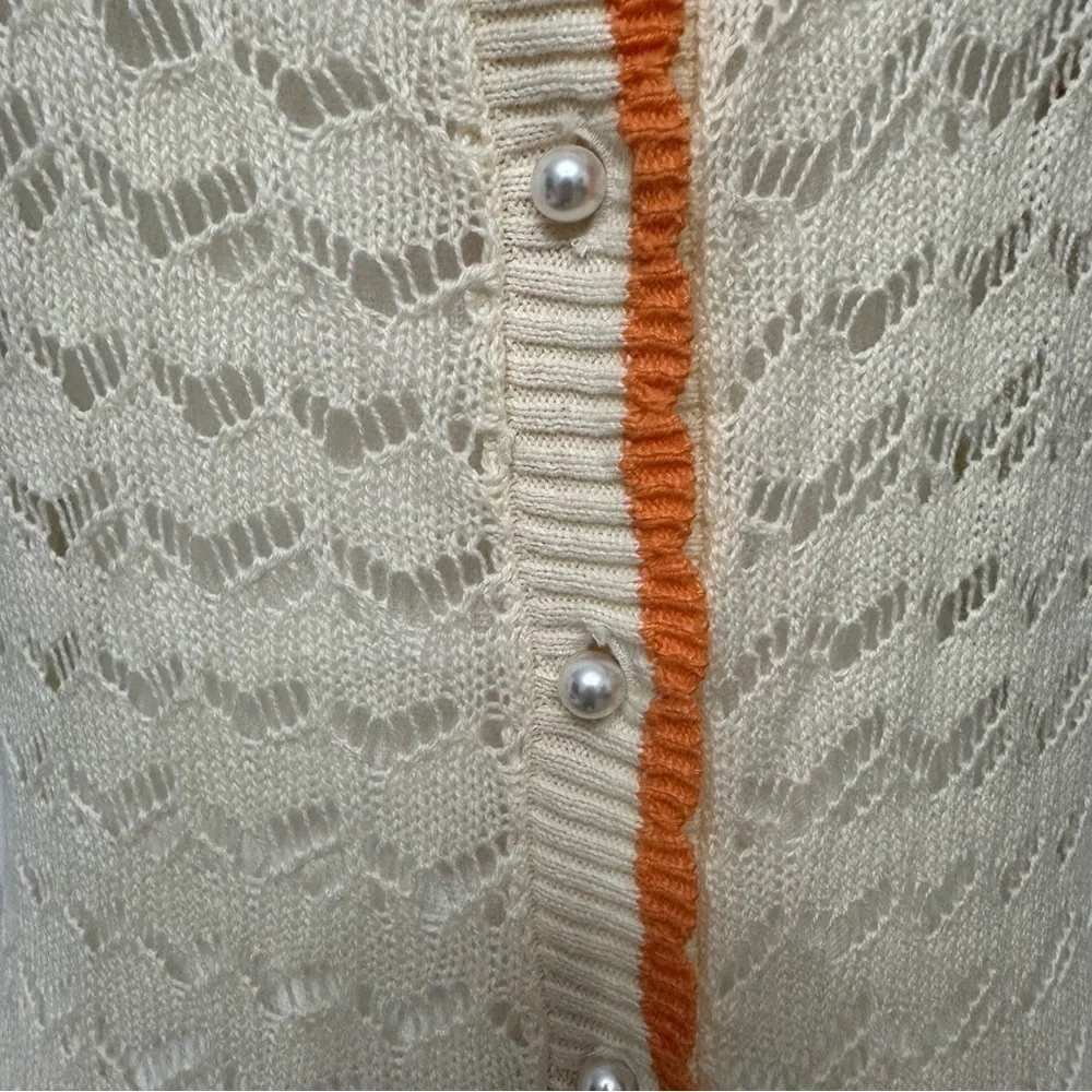 Lost Ink Crochet Duster Button Closure Cream Orange SZ Medium Resort Beach NWT - Picture 3 of 7